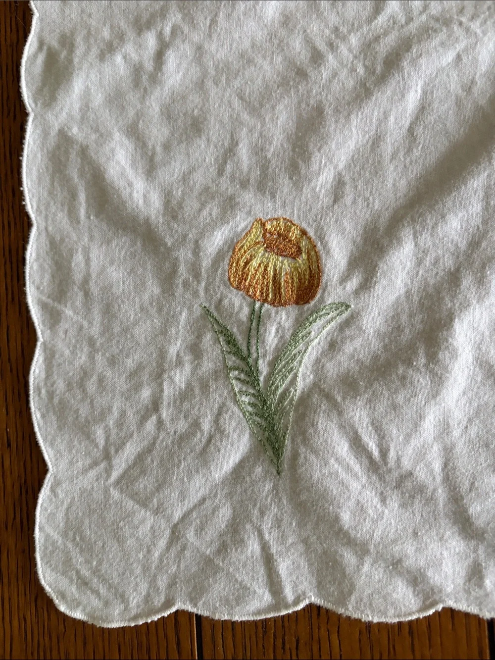 Vintage Embroidered Floral White Table Linen